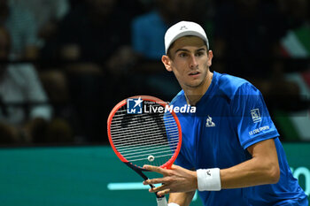 2024-09-11 - Matteo Arnaldi (ITA) in action during the 2024 Davis Cup Finals Group Stage Bologna match between the Italy and Brazil at Unipol Arena on September 11, 2024 in Bologna, Italy. - DAVIS CUP - INTERNATIONALS - TENNIS