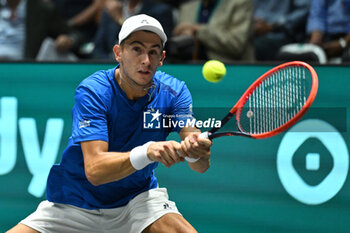 2024-09-11 - Matteo Arnaldi (ITA) in action during the 2024 Davis Cup Finals Group Stage Bologna match between the Italy and Brazil at Unipol Arena on September 11, 2024 in Bologna, Italy. - DAVIS CUP - INTERNATIONALS - TENNIS