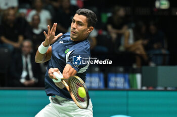 2024-09-11 - Thiago Monteiro (BRA) in action during the 2024 Davis Cup Finals Group Stage Bologna match between the Italy and Brazil at Unipol Arena on September 11, 2024 in Bologna, Italy. - DAVIS CUP - INTERNATIONALS - TENNIS