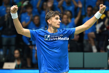 2024-09-11 - Matteo Arnaldi (ITA) in action during the 2024 Davis Cup Finals Group Stage Bologna match between the Italy and Brazil at Unipol Arena on September 11, 2024 in Bologna, Italy. - DAVIS CUP - INTERNATIONALS - TENNIS