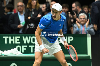 2024-09-11 - Matteo Arnaldi (ITA) in action during the 2024 Davis Cup Finals Group Stage Bologna match between the Italy and Brazil at Unipol Arena on September 11, 2024 in Bologna, Italy. - DAVIS CUP - INTERNATIONALS - TENNIS