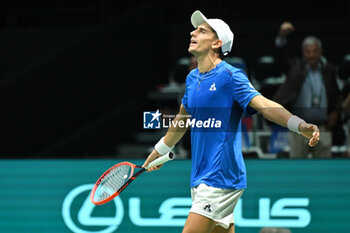 2024-09-11 - Matteo Arnaldi (ITA) in action during the 2024 Davis Cup Finals Group Stage Bologna match between the Italy and Brazil at Unipol Arena on September 11, 2024 in Bologna, Italy. - DAVIS CUP - INTERNATIONALS - TENNIS