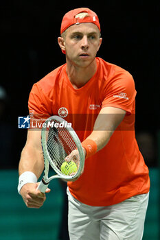 2024-09-12 - Tallon Griekspoor (NED) in action during the 2024 Davis Cup Finals Group Stage Bologna match between the Netherlands and Brazil at Unipol Arena on September 12, 2024 in Bologna, Italy. - DAVIS CUP - INTERNATIONALS - TENNIS