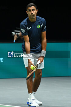 2024-09-12 - Thiago Monteiro (BRA) in action during the 2024 Davis Cup Finals Group Stage Bologna match between the Netherlands and Brazil at Unipol Arena on September 12, 2024 in Bologna, Italy. - DAVIS CUP - INTERNATIONALS - TENNIS