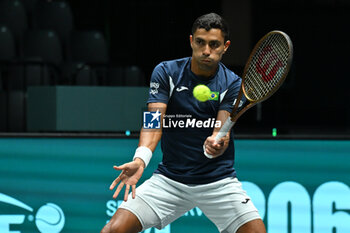 2024-09-12 - Thiago Monteiro (BRA) in action during the 2024 Davis Cup Finals Group Stage Bologna match between the Netherlands and Brazil at Unipol Arena on September 12, 2024 in Bologna, Italy. - DAVIS CUP - INTERNATIONALS - TENNIS