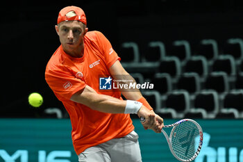 2024-09-12 - Tallon Griekspoor (NED) in action during the 2024 Davis Cup Finals Group Stage Bologna match between the Netherlands and Brazil at Unipol Arena on September 12, 2024 in Bologna, Italy. - DAVIS CUP - INTERNATIONALS - TENNIS