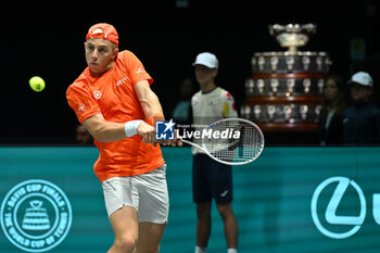 2024-09-12 - Tallon Griekspoor (NED) in action during the 2024 Davis Cup Finals Group Stage Bologna match between the Netherlands and Brazil at Unipol Arena on September 12, 2024 in Bologna, Italy. - DAVIS CUP - INTERNATIONALS - TENNIS