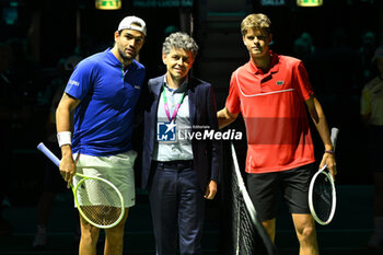 2024-09-13 - Matteo Berrettini (ITA) and Alexander Blockx (BEL) during the 2024 Davis Cup Finals Group Stage Bologna match between the Italy and Belgium at Unipol Arena on September 13, 2024 in Bologna, Italy. - DAVIS CUP - INTERNATIONALS - TENNIS