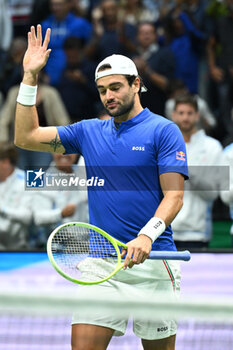 2024-09-13 - Matteo Berrettini (ITA) in action during the 2024 Davis Cup Finals Group Stage Bologna match between the Italy and Belgium at Unipol Arena on September 13, 2024 in Bologna, Italy. - DAVIS CUP - INTERNATIONALS - TENNIS