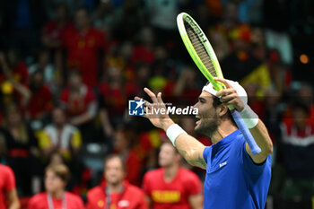 2024-09-13 - Matteo Berrettini (ITA) in action during the 2024 Davis Cup Finals Group Stage Bologna match between the Italy and Belgium at Unipol Arena on September 13, 2024 in Bologna, Italy. - DAVIS CUP - INTERNATIONALS - TENNIS