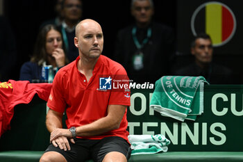 2024-09-13 - Alexander Blockx (BEL) in action during the 2024 Davis Cup Finals Group Stage Bologna match between the Italy and Belgium at Unipol Arena on September 13, 2024 in Bologna, Italy. - DAVIS CUP - INTERNATIONALS - TENNIS