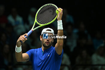 2024-09-13 - Matteo Berrettini (ITA) in action during the 2024 Davis Cup Finals Group Stage Bologna match between the Italy and Belgium at Unipol Arena on September 13, 2024 in Bologna, Italy. - DAVIS CUP - INTERNATIONALS - TENNIS