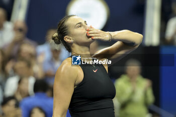 2024-09-06 - Aryna Sabalenka of Belarus celebrates her semifinal victory during day 11 of the 2024 US Open, Grand Slam tennis tournament on 5 September 2024 at USTA Billie Jean King National Tennis Center in New York, United States - TENNIS - US OPEN 2024 - 05/09 - INTERNATIONALS - TENNIS