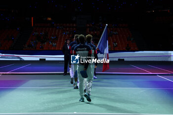 2024-09-10 - France Team enter the court during the Davis Cup 2024, Group B, tennis match played between France and Australia at Fuente de San Luis on September 10, 2024, in Valencia, Spain. Photo Alvaro Diaz / SpainDPPI / DPPI - TENNIS - DAVIS CUP - FRANCE V AUSTRALIA - INTERNATIONALS - TENNIS