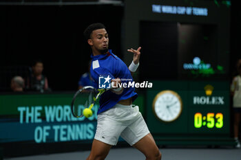 2024-09-10 - Arthur Fils of France in action against Thanasi Kokkinakis of Australia during the Davis Cup 2024, Group B, tennis match played between France and Australia at Fuente de San Luis on September 10, 2024, in Valencia, Spain. Photo Alvaro Diaz / SpainDPPI / DPPI - TENNIS - DAVIS CUP - FRANCE V AUSTRALIA - INTERNATIONALS - TENNIS