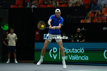 2024-09-10 - Ugo Humbert of France in action against Alexei Popyrin of Australia during the Davis Cup 2024, Group B, tennis match played between France and Australia at Fuente de San Luis on September 10, 2024, in Valencia, Spain. Photo Alvaro Diaz / SpainDPPI / DPPI - TENNIS - DAVIS CUP - FRANCE V AUSTRALIA - INTERNATIONALS - TENNIS