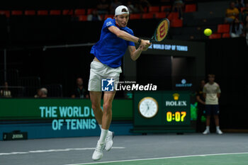 2024-09-10 - Ugo Humbert of France in action against Alexei Popyrin of Australia during the Davis Cup 2024, Group B, tennis match played between France and Australia at Fuente de San Luis on September 10, 2024, in Valencia, Spain. Photo Alvaro Diaz / SpainDPPI / DPPI - TENNIS - DAVIS CUP - FRANCE V AUSTRALIA - INTERNATIONALS - TENNIS