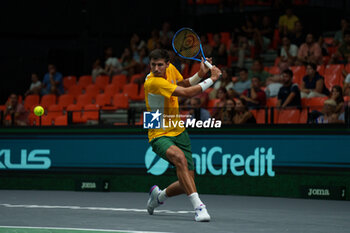 2024-09-10 - Alexei Popyrin of Australia in action against Ugo Humbert of France during the Davis Cup 2024, Group B, tennis match played between France and Australia at Fuente de San Luis on September 10, 2024, in Valencia, Spain. Photo Alvaro Diaz / SpainDPPI / DPPI - TENNIS - DAVIS CUP - FRANCE V AUSTRALIA - INTERNATIONALS - TENNIS