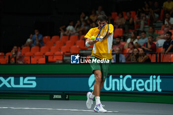 2024-09-10 - Alexei Popyrin of Australia in action against Ugo Humbert of France during the Davis Cup 2024, Group B, tennis match played between France and Australia at Fuente de San Luis on September 10, 2024, in Valencia, Spain. Photo Alvaro Diaz / SpainDPPI / DPPI - TENNIS - DAVIS CUP - FRANCE V AUSTRALIA - INTERNATIONALS - TENNIS