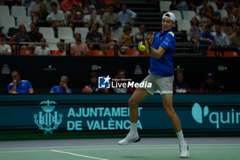 2024-09-10 - Ugo Humbert of France in action against Alexei Popyrin of Australia during the Davis Cup 2024, Group B, tennis match played between France and Australia at Fuente de San Luis on September 10, 2024, in Valencia, Spain. Photo Alvaro Diaz / SpainDPPI / DPPI - TENNIS - DAVIS CUP - FRANCE V AUSTRALIA - INTERNATIONALS - TENNIS