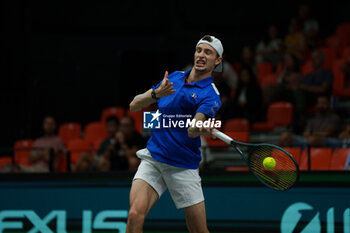 2024-09-10 - Ugo Humbert of France in action against Alexei Popyrin of Australia during the Davis Cup 2024, Group B, tennis match played between France and Australia at Fuente de San Luis on September 10, 2024, in Valencia, Spain. Photo Alvaro Diaz / SpainDPPI / DPPI - TENNIS - DAVIS CUP - FRANCE V AUSTRALIA - INTERNATIONALS - TENNIS