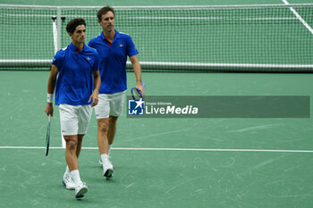 2024-09-10 - Pierre-Hugues Herbert and Edouard Roger-Vasselin of France play doubles against Matthew Ebden and Max Purcell of Australia during the Davis Cup 2024, Group B, tennis match played between France and Australia at Fuente de San Luis on September 10, 2024, in Valencia, Spain. Photo Alvaro Diaz / SpainDPPI / DPPI - TENNIS - DAVIS CUP - FRANCE V AUSTRALIA - INTERNATIONALS - TENNIS