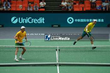 2024-09-10 - Matthew Ebden and Max Purcell of Australia play doubles against Pierre-Hugues Herbert and Edouard Roger-Vasselin of France during the Davis Cup 2024, Group B, tennis match played between France and Australia at Fuente de San Luis on September 10, 2024, in Valencia, Spain. Photo Alvaro Diaz / SpainDPPI / DPPI - TENNIS - DAVIS CUP - FRANCE V AUSTRALIA - INTERNATIONALS - TENNIS