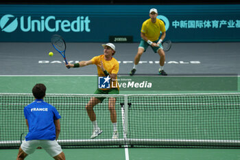 2024-09-10 - Matthew Ebden and Max Purcell of Australia play doubles against Pierre-Hugues Herbert and Edouard Roger-Vasselin of France during the Davis Cup 2024, Group B, tennis match played between France and Australia at Fuente de San Luis on September 10, 2024, in Valencia, Spain. Photo Alvaro Diaz / SpainDPPI / DPPI - TENNIS - DAVIS CUP - FRANCE V AUSTRALIA - INTERNATIONALS - TENNIS