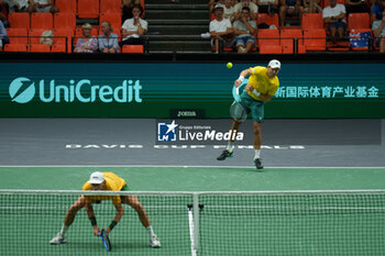 2024-09-10 - Matthew Ebden and Max Purcell of Australia play doubles against Pierre-Hugues Herbert and Edouard Roger-Vasselin of France during the Davis Cup 2024, Group B, tennis match played between France and Australia at Fuente de San Luis on September 10, 2024, in Valencia, Spain. Photo Alvaro Diaz / SpainDPPI / DPPI - TENNIS - DAVIS CUP - FRANCE V AUSTRALIA - INTERNATIONALS - TENNIS