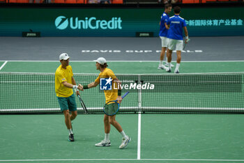 2024-09-10 - Matthew Ebden and Max Purcell of Australia play doubles against Pierre-Hugues Herbert and Edouard Roger-Vasselin of France during the Davis Cup 2024, Group B, tennis match played between France and Australia at Fuente de San Luis on September 10, 2024, in Valencia, Spain. Photo Alvaro Diaz / SpainDPPI / DPPI - TENNIS - DAVIS CUP - FRANCE V AUSTRALIA - INTERNATIONALS - TENNIS