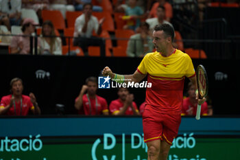 2024-09-11 - Roberto Bautista Agut of Spain in action against Jiri Lehecka of Czech Republic during the Davis Cup 2024, Group B, tennis match played between Czech Republic and Spain at Fuente de San Luis on September 11, 2024, in Valencia, Spain. - CZECH REPUBLIC V SPAIN - DAVIS CUP 2024 GROUP B - INTERNATIONALS - TENNIS