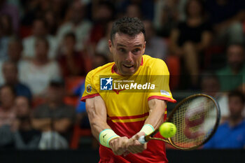 2024-09-11 - Roberto Bautista Agut of Spain in action against Jiri Lehecka of Czech Republic during the Davis Cup 2024, Group B, tennis match played between Czech Republic and Spain at Fuente de San Luis on September 11, 2024, in Valencia, Spain. - CZECH REPUBLIC V SPAIN - DAVIS CUP 2024 GROUP B - INTERNATIONALS - TENNIS