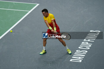 2024-09-11 - Roberto Bautista Agut of Spain in action against Jiri Lehecka of Czech Republic during the Davis Cup 2024, Group B, tennis match played between Czech Republic and Spain at Fuente de San Luis on September 11, 2024, in Valencia, Spain. - CZECH REPUBLIC V SPAIN - DAVIS CUP 2024 GROUP B - INTERNATIONALS - TENNIS