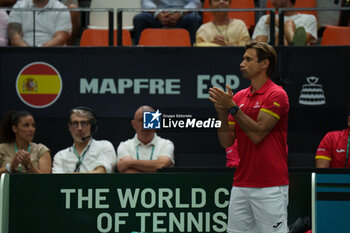 2024-09-11 - David Ferrer, Capitain of Spain, supports to Roberto Bautista Agut of Spain against Jiri Lehecka of Czech Republic during the Davis Cup 2024, Group B, tennis match played between Czech Republic and Spain at Fuente de San Luis on September 11, 2024, in Valencia, Spain. - CZECH REPUBLIC V SPAIN - DAVIS CUP 2024 GROUP B - INTERNATIONALS - TENNIS