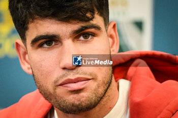 2024-10-28 - Carlos ALCARAZ of Spain during the first day of the Rolex Paris Masters 2024, ATP Masters 1000 tennis tournament on October 28, 2024 at Accor Arena in Paris, France - TENNIS - ROLEX PARIS MASTERS 2024 - INTERNATIONALS - TENNIS