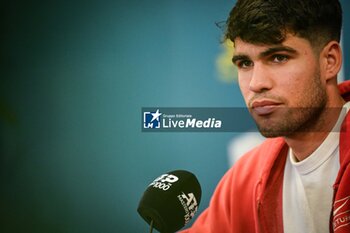 2024-10-28 - Carlos ALCARAZ of Spain during the first day of the Rolex Paris Masters 2024, ATP Masters 1000 tennis tournament on October 28, 2024 at Accor Arena in Paris, France - TENNIS - ROLEX PARIS MASTERS 2024 - INTERNATIONALS - TENNIS