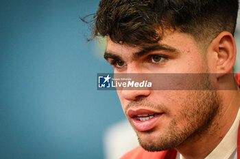 2024-10-28 - Carlos ALCARAZ of Spain during the first day of the Rolex Paris Masters 2024, ATP Masters 1000 tennis tournament on October 28, 2024 at Accor Arena in Paris, France - TENNIS - ROLEX PARIS MASTERS 2024 - INTERNATIONALS - TENNIS