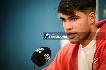 2024-10-28 - Carlos ALCARAZ of Spain during the first day of the Rolex Paris Masters 2024, ATP Masters 1000 tennis tournament on October 28, 2024 at Accor Arena in Paris, France - TENNIS - ROLEX PARIS MASTERS 2024 - INTERNATIONALS - TENNIS