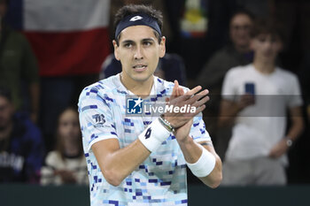 2024-10-28 - Alejandro Tabilo of Chile celebrates his first round victory during day 1 of the Rolex Paris Masters 2024, an ATP Masters 1000 tennis tournament on 28 October 2024 at Accor Arena in Paris, France - TENNIS - ROLEX PARIS MASTERS 2024 - INTERNATIONALS - TENNIS