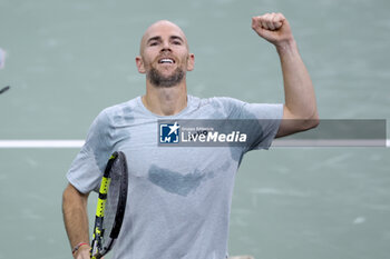 2024-10-29 - Adrian Mannarino of France celebrates his first round victory during day 1 of the Rolex Paris Masters 2024, an ATP Masters 1000 tennis tournament on 28 October 2024 at Accor Arena in Paris, France - TENNIS - ROLEX PARIS MASTERS 2024 - INTERNATIONALS - TENNIS