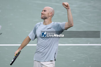 2024-10-29 - Adrian Mannarino of France celebrates his first round victory during day 1 of the Rolex Paris Masters 2024, an ATP Masters 1000 tennis tournament on 28 October 2024 at Accor Arena in Paris, France - TENNIS - ROLEX PARIS MASTERS 2024 - INTERNATIONALS - TENNIS