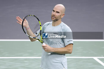 2024-10-29 - Adrian Mannarino of France celebrates his first round victory during day 1 of the Rolex Paris Masters 2024, an ATP Masters 1000 tennis tournament on 28 October 2024 at Accor Arena in Paris, France - TENNIS - ROLEX PARIS MASTERS 2024 - INTERNATIONALS - TENNIS