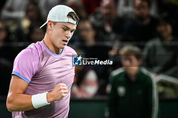 2024-10-29 - Holger RUNE of Denmark celebrates his point during the second day of the Rolex Paris Masters 2024, ATP Masters 1000 tennis tournament on October 29, 2024 at Accor Arena in Paris, France - TENNIS - ROLEX PARIS MASTERS 2024 - INTERNATIONALS - TENNIS