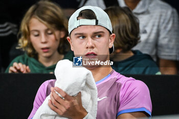 2024-10-29 - Holger RUNE of Denmark during the second day of the Rolex Paris Masters 2024, ATP Masters 1000 tennis tournament on October 29, 2024 at Accor Arena in Paris, France - TENNIS - ROLEX PARIS MASTERS 2024 - INTERNATIONALS - TENNIS