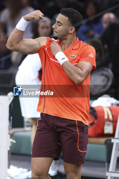 2024-10-29 - Arthur Fils of France celebrates his first round victory during day 2 of the Rolex Paris Masters 2024, an ATP Masters 1000 tennis tournament on 29 October 2024 at Accor Arena in Paris, France - TENNIS - ROLEX PARIS MASTERS 2024 - INTERNATIONALS - TENNIS