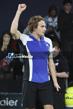 2024-10-29 - Stefanos Tsitsipas of Greece celebrates his second round victory during day 2 of the Rolex Paris Masters 2024, an ATP Masters 1000 tennis tournament on 29 October 2024 at Accor Arena in Paris, France - TENNIS - ROLEX PARIS MASTERS 2024 - INTERNATIONALS - TENNIS