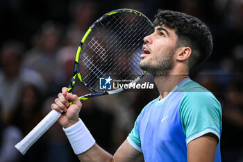 31/10/2024 - Carlos ALCARAZ of Spain celebrates his point during the fourth day of the Rolex Paris Masters 2024, ATP Masters 1000 tennis tournament on October 31, 2024 at Accor Arena in Paris, France - TENNIS - ROLEX PARIS MASTERS 2024 - INTERNAZIONALI - TENNIS