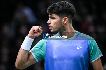 31/10/2024 - Carlos ALCARAZ of Spain celebrates his point during the fourth day of the Rolex Paris Masters 2024, ATP Masters 1000 tennis tournament on October 31, 2024 at Accor Arena in Paris, France - TENNIS - ROLEX PARIS MASTERS 2024 - INTERNAZIONALI - TENNIS