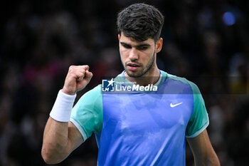 31/10/2024 - Carlos ALCARAZ of Spain celebrates his point during the fourth day of the Rolex Paris Masters 2024, ATP Masters 1000 tennis tournament on October 31, 2024 at Accor Arena in Paris, France - TENNIS - ROLEX PARIS MASTERS 2024 - INTERNAZIONALI - TENNIS