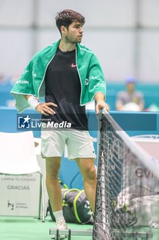 2024-11-17 - November 16, 2024 (Malaga) Carlos Alcaraz is already starting to prepare for the Davis Cup that will be played this week in Malaga. Today he has performed his first training at the Martin Carpena in Malaga Cordon Press - DAVIS CUP - CARLOS ALCARAZ - TRAINING - INTERNATIONALS - TENNIS